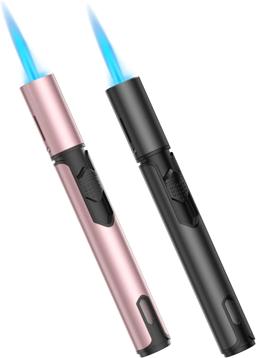 Butane jet windproof lighter (2-pack), with adjustable flame size.