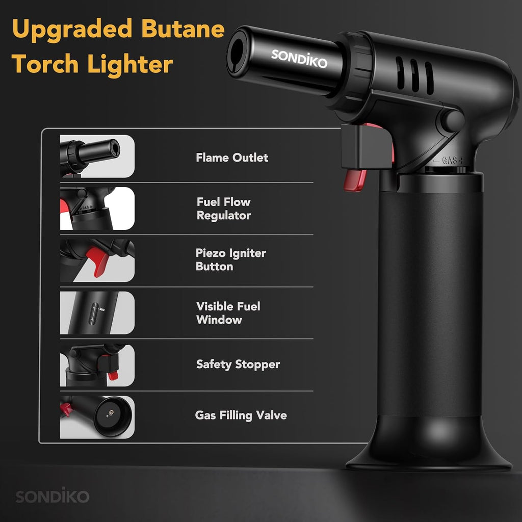 Butane Torch Lighter (with visible fuel window) — Refillable, adjustable flame