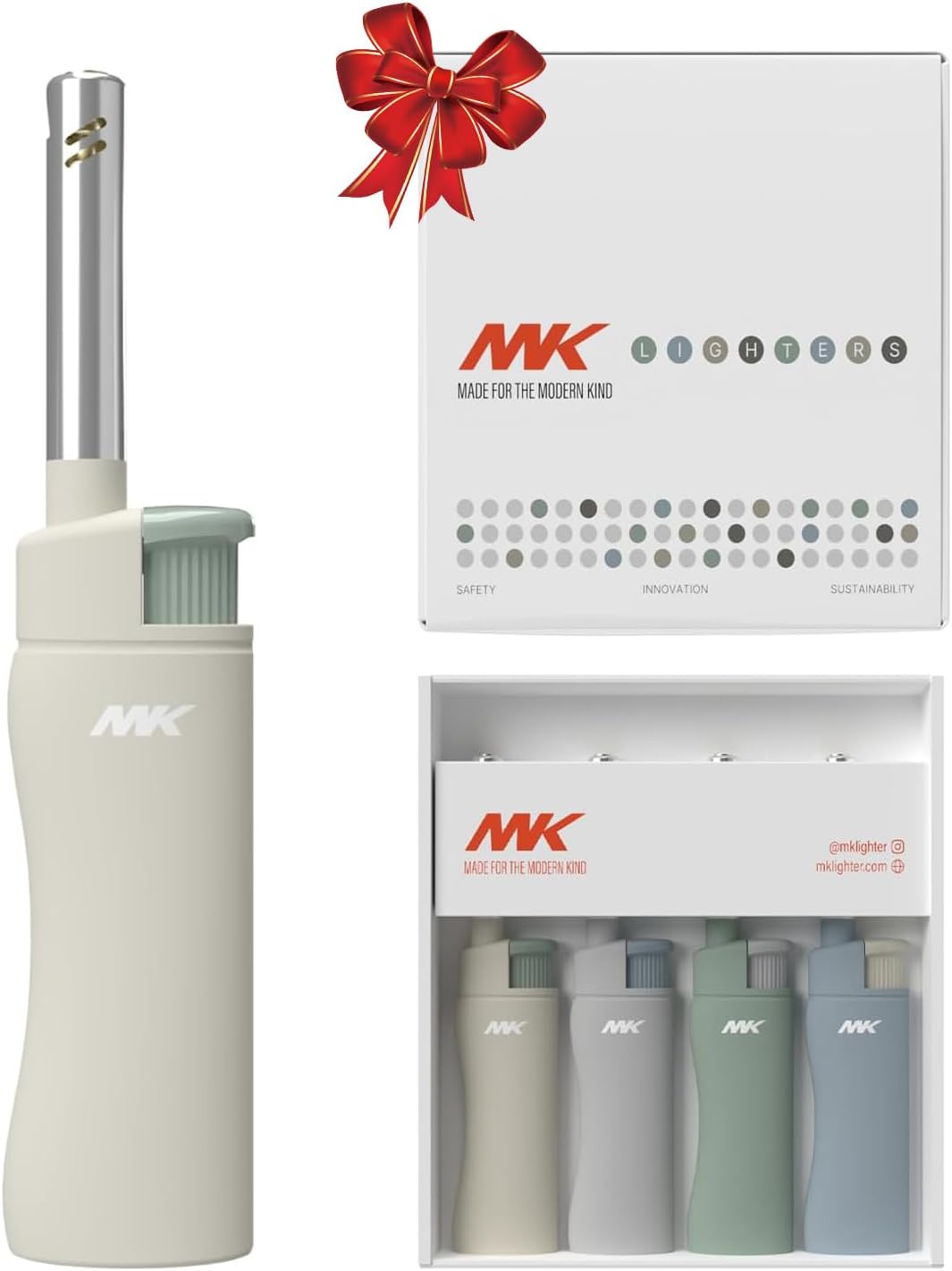 MK Lighter — Refillable butane, windproof flame, 4-pack; suitable for BBQ and camping.