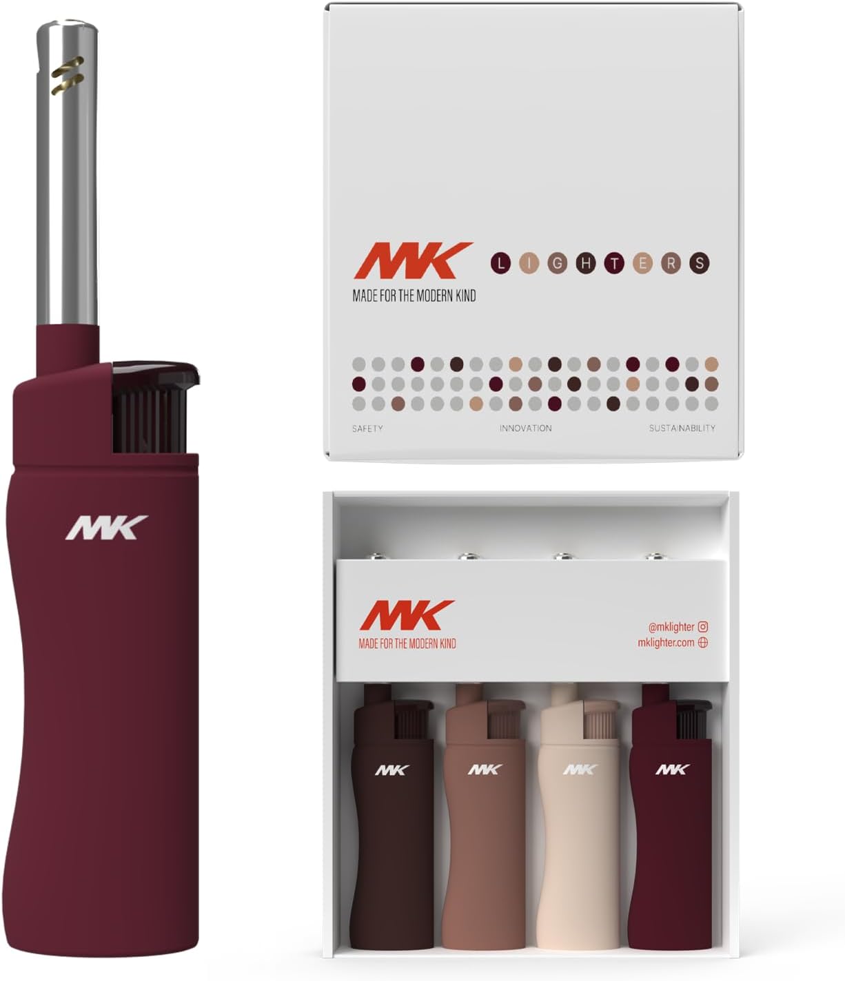 MK Lighter — Refillable butane, windproof flame, 4-pack; suitable for BBQ and camping.