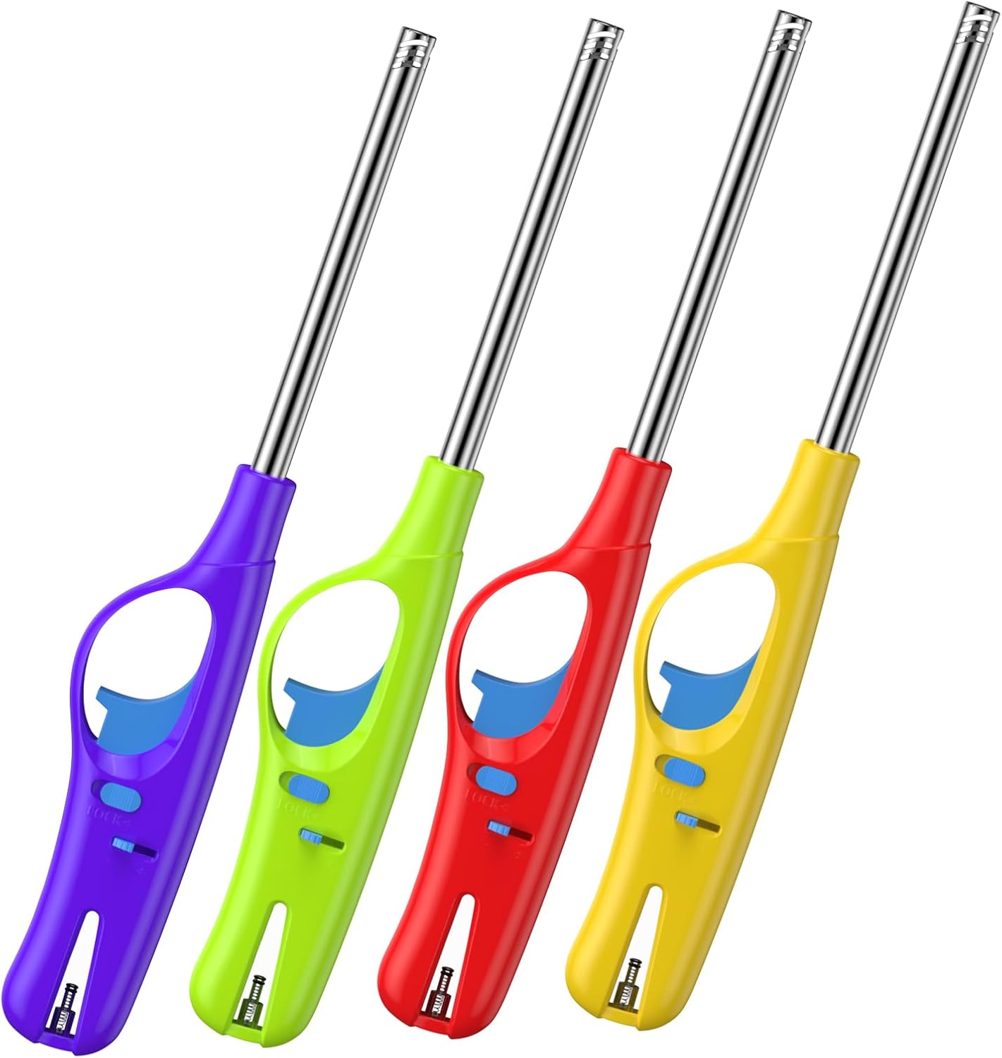 Pack of 4 long-reach lighters (suitable for candles, fireplaces, BBQ, kitchen use, etc.).