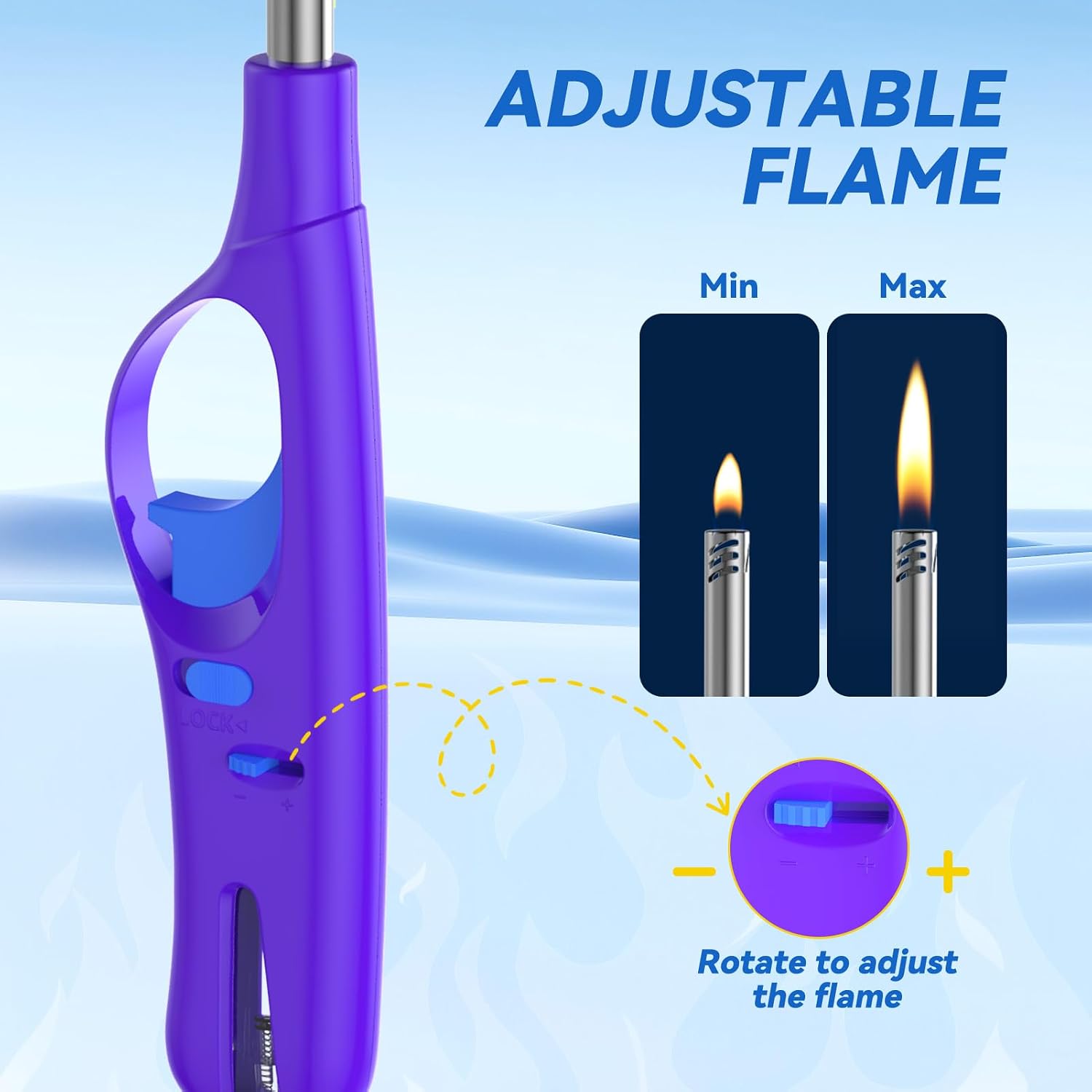 Pack of 4 long-reach lighters (suitable for candles, fireplaces, BBQ, kitchen use, etc.).