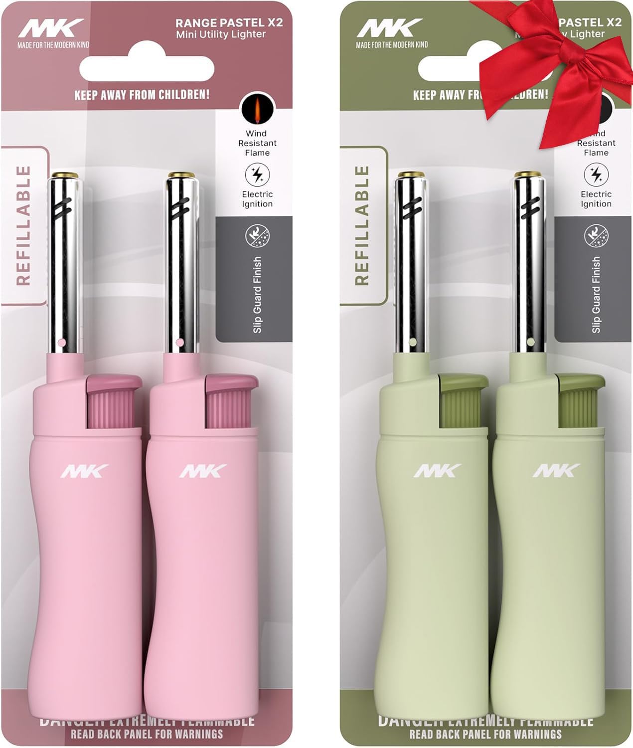 MK Lighter — Refillable butane, windproof flame, 4-pack; suitable for BBQ and camping.