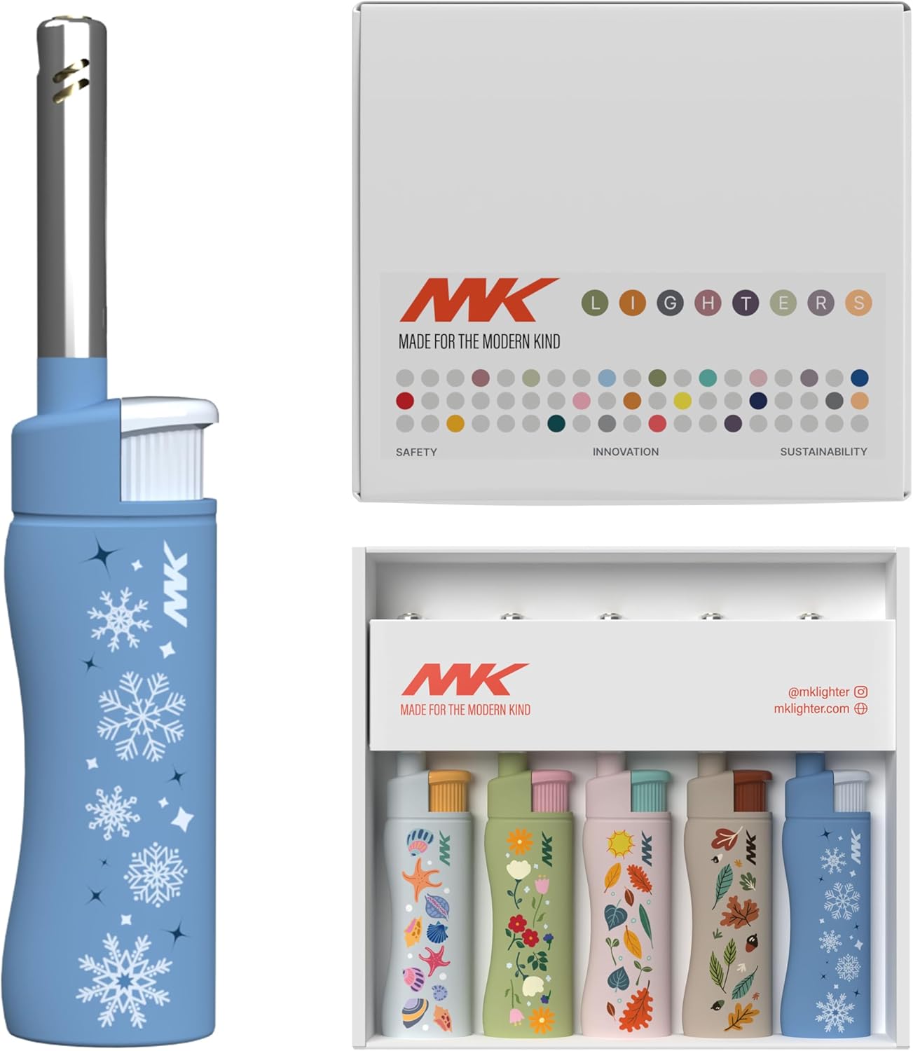 MK Lighter — Refillable butane, windproof flame, 4-pack; suitable for BBQ and camping.