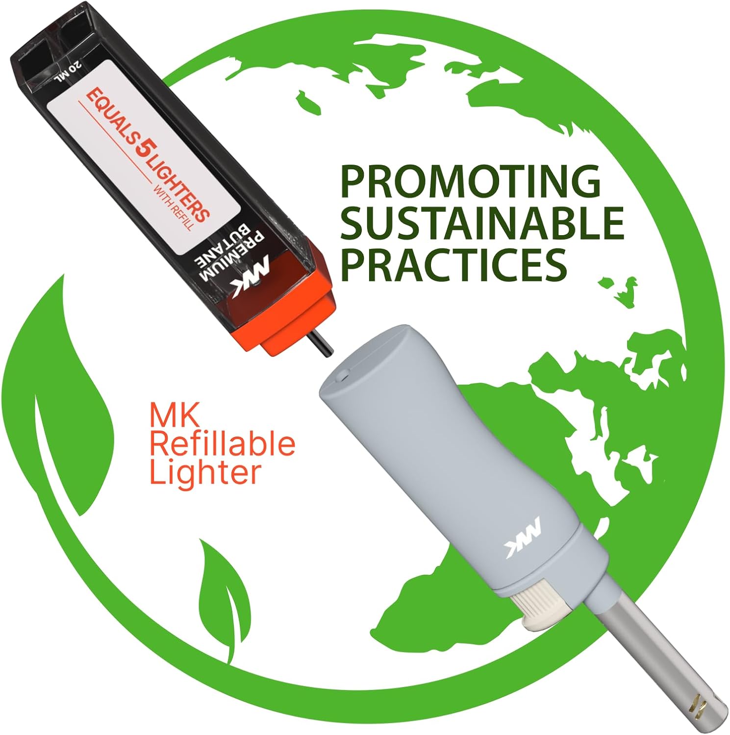 MK Lighter — Refillable butane, windproof flame, 4-pack; suitable for BBQ and camping.