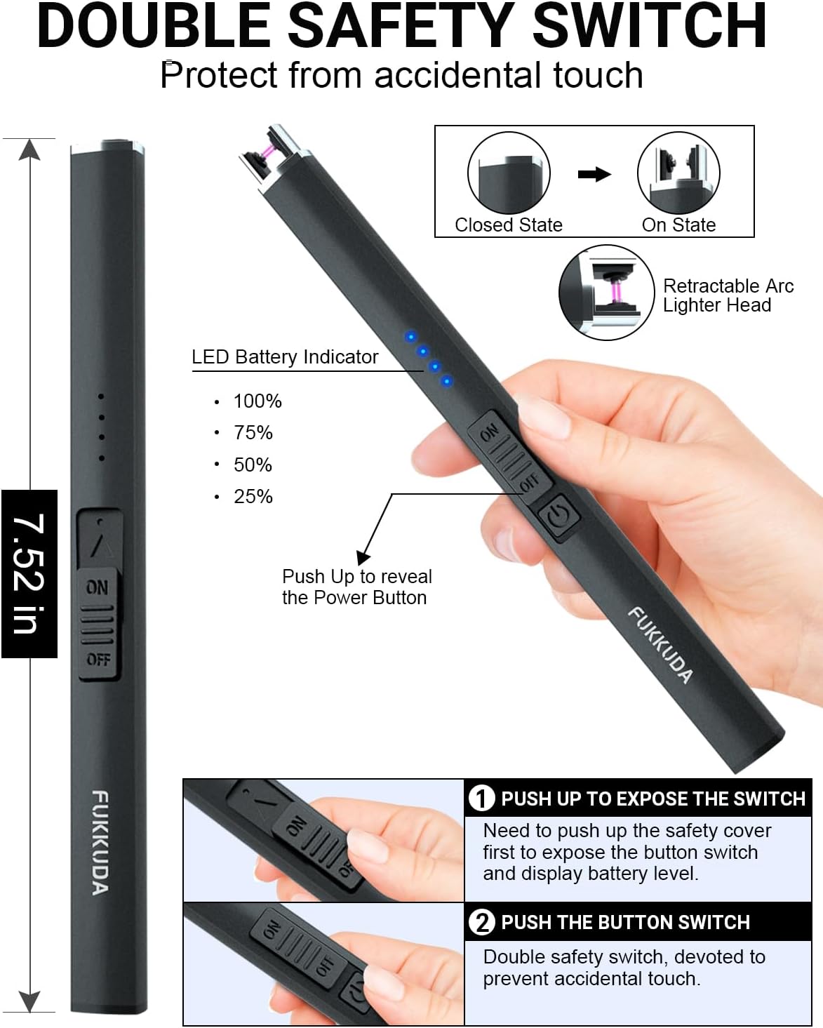 Electric Arc Candle Lighter (with safety switch) – USB rechargeable.