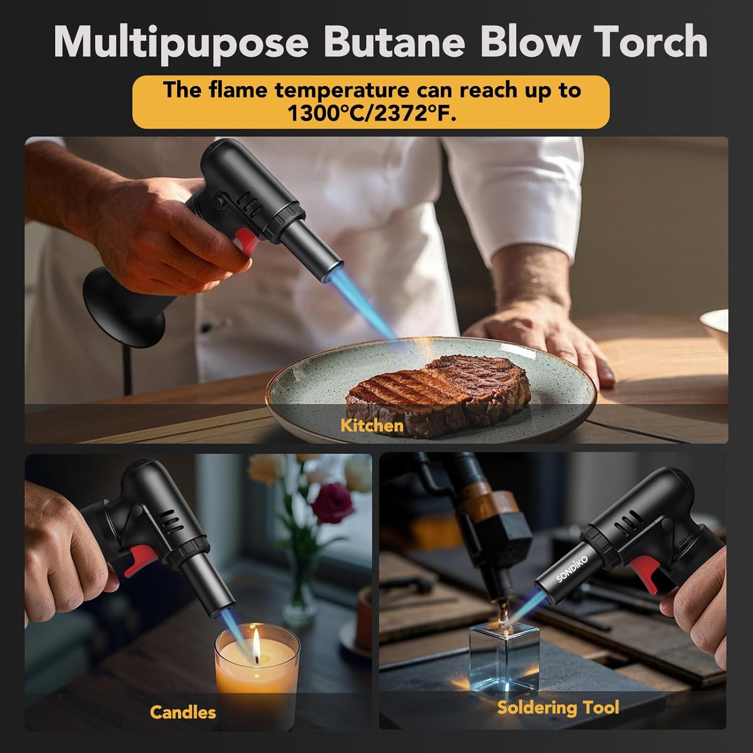 Butane Torch Lighter (with visible fuel window) — Refillable, adjustable flame