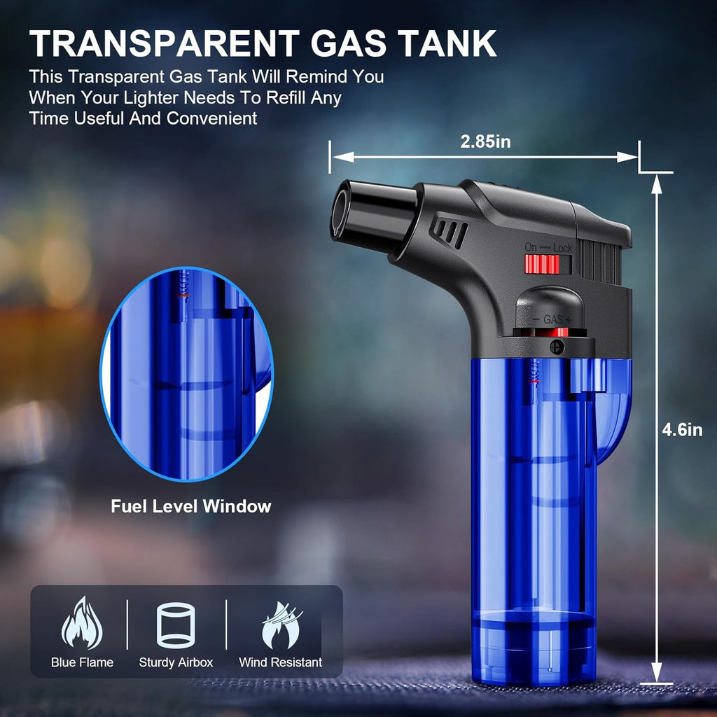 Jet-flame lighters (4-pack) — Refillable butane jet-flame lighters.