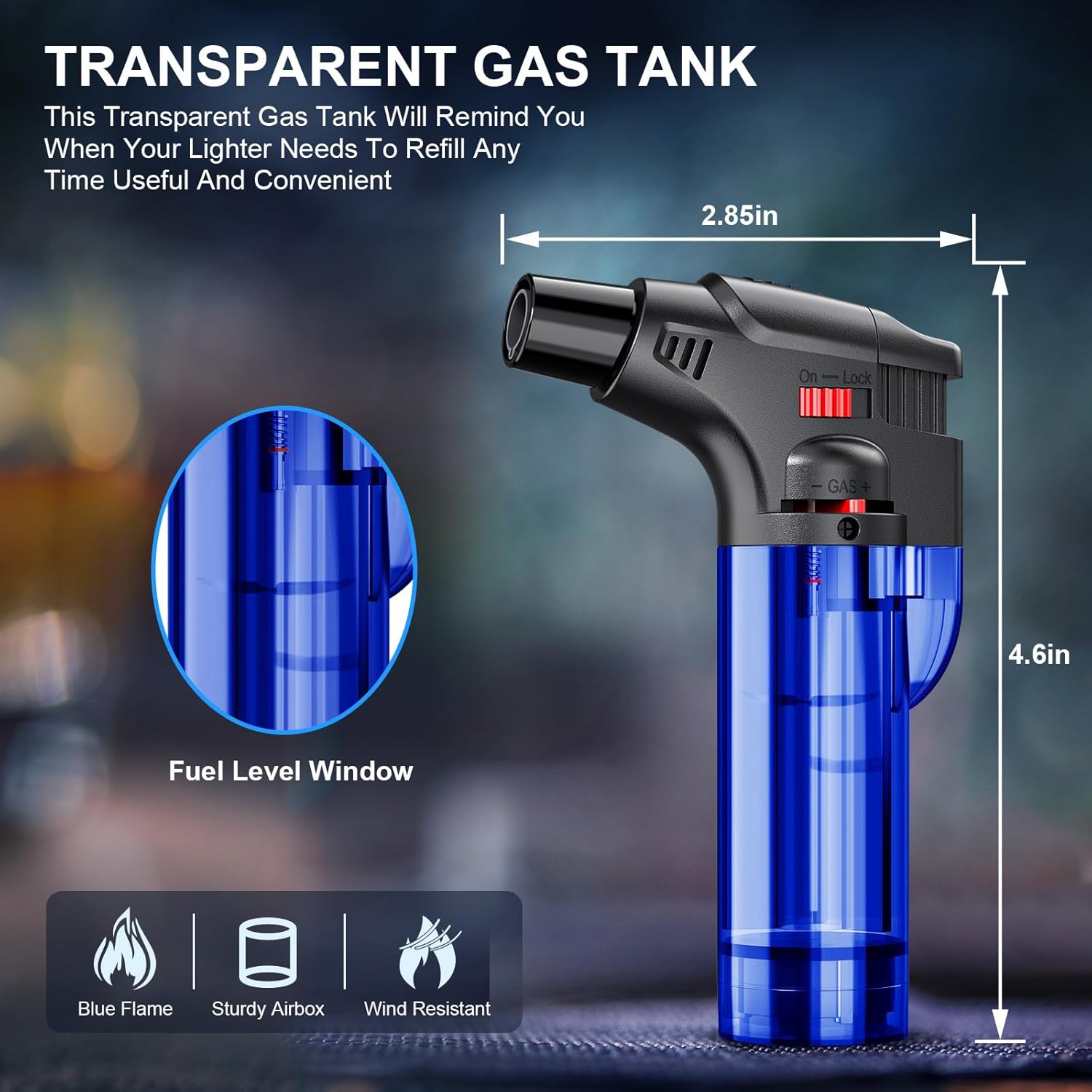 Jet-flame lighters (4-pack) — Refillable butane jet-flame lighters.
