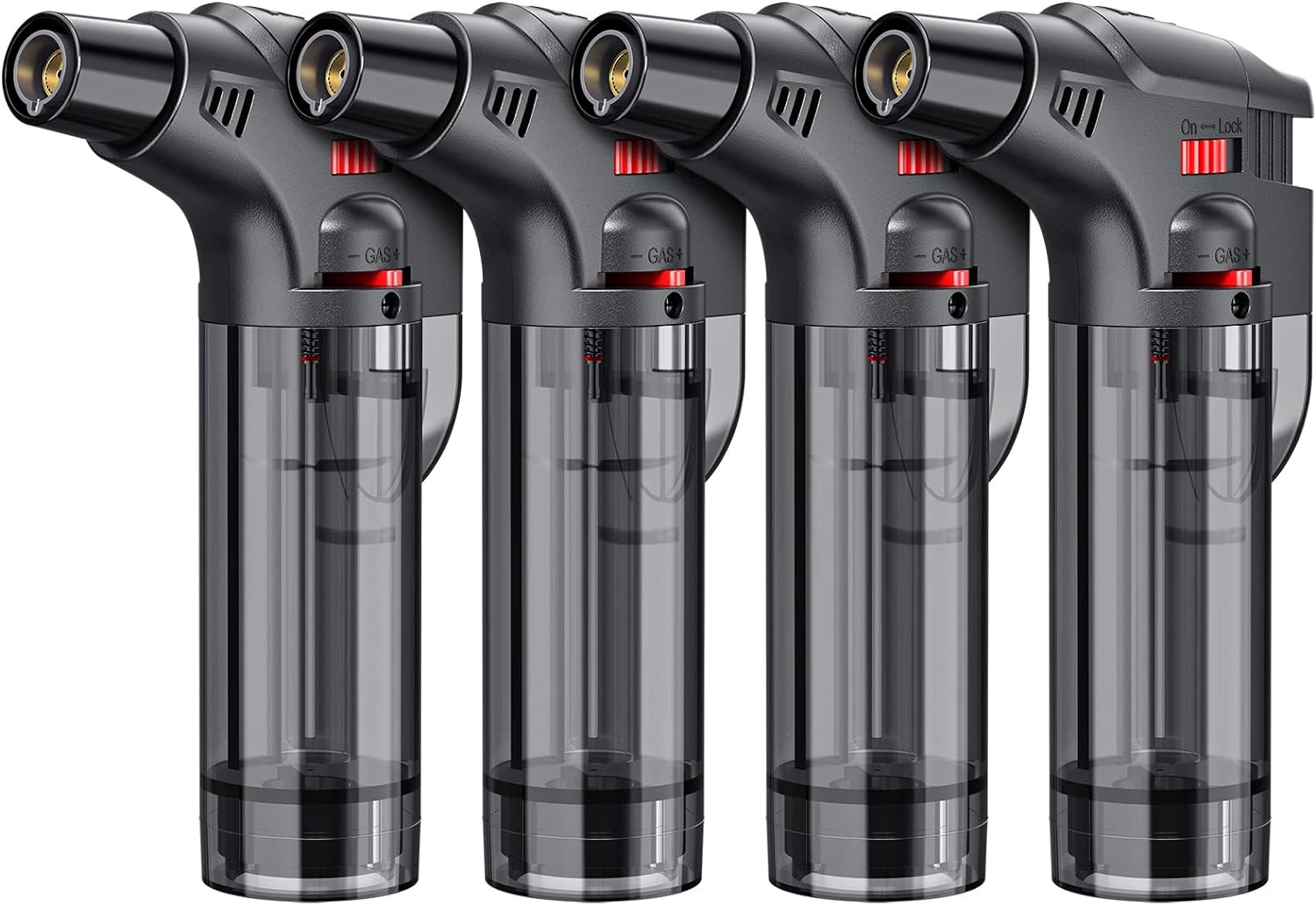 Jet-flame lighters (4-pack) — Refillable butane jet-flame lighters.