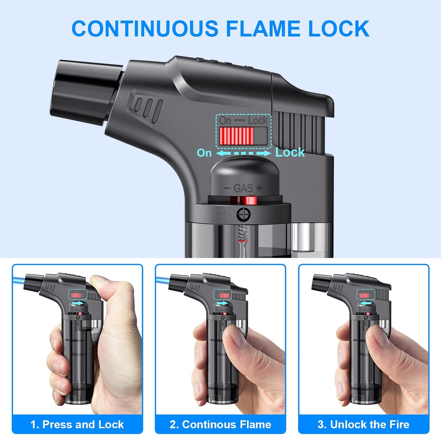 Jet-flame lighters (4-pack) — Refillable butane jet-flame lighters.