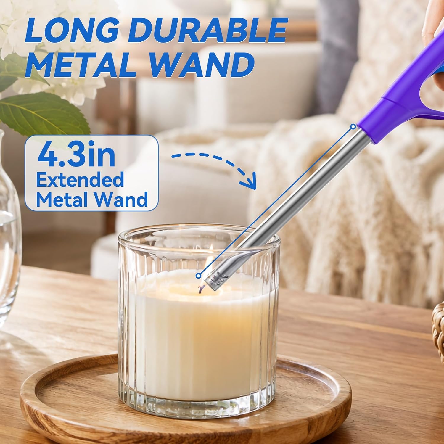 Pack of 4 long-reach lighters (suitable for candles, fireplaces, BBQ, kitchen use, etc.).