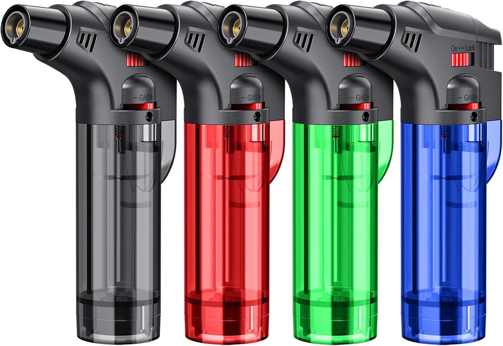 Jet-flame lighters (4-pack) — Refillable butane jet-flame lighters.