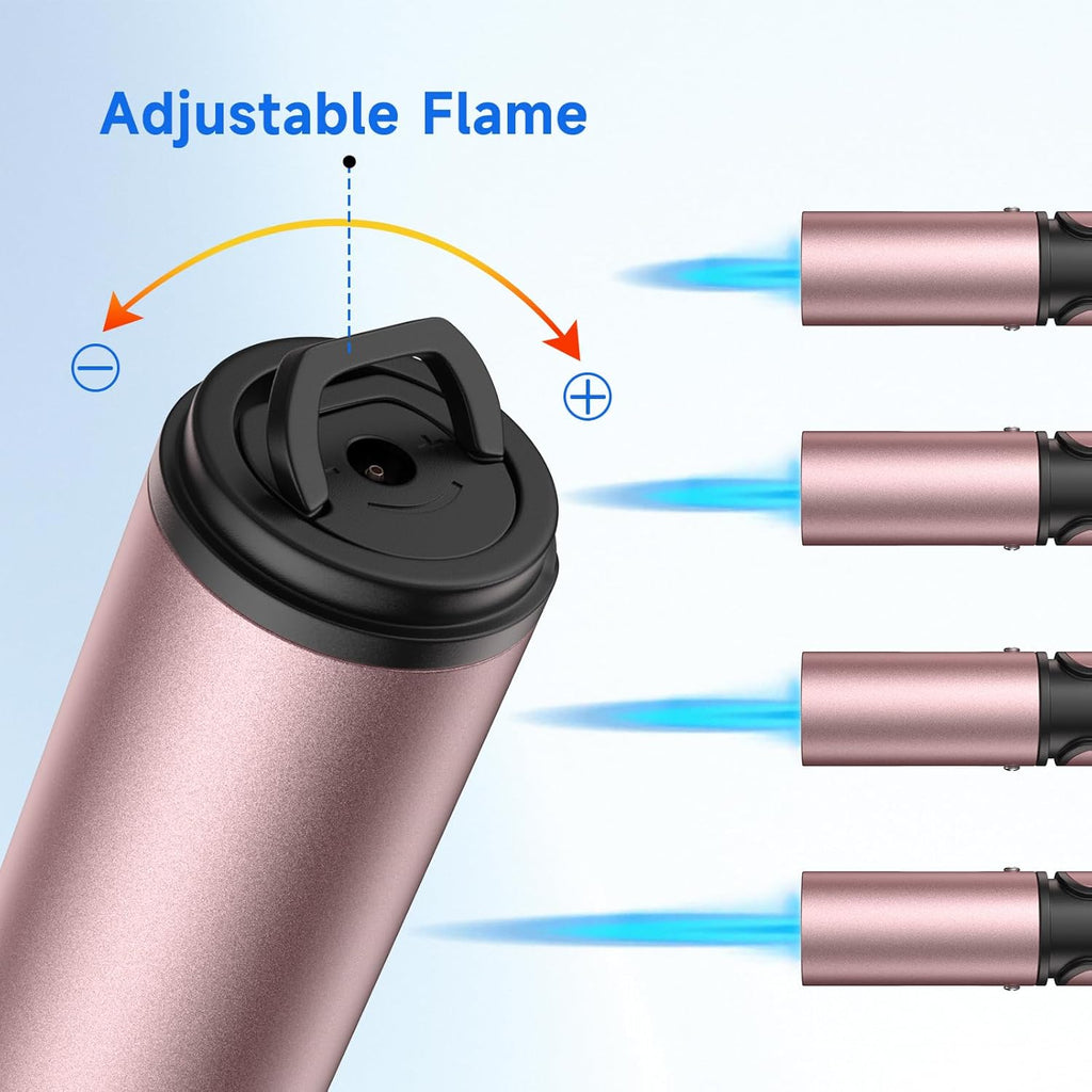 Butane jet windproof lighter (2-pack), with adjustable flame size.