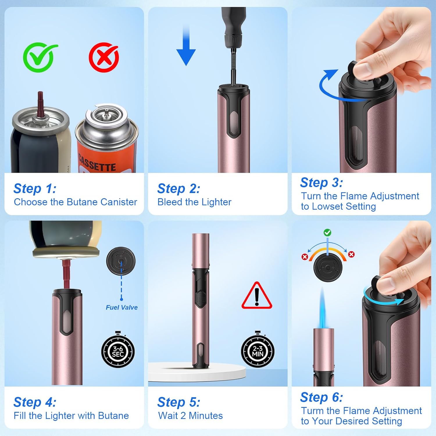 Butane jet windproof lighter (2-pack), with adjustable flame size.