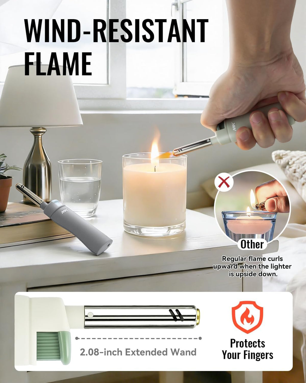 MK Lighter — Refillable butane, windproof flame, 4-pack; suitable for BBQ and camping.