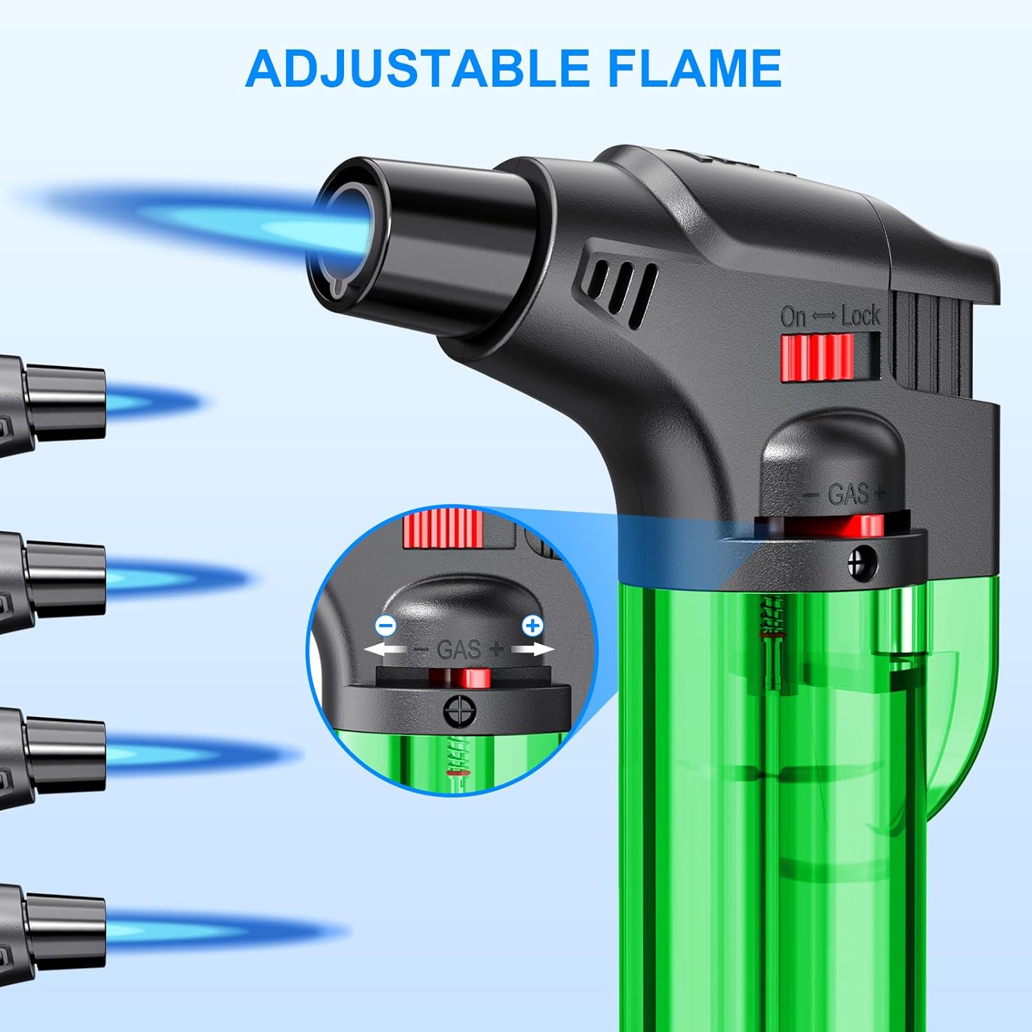 Jet-flame lighters (4-pack) — Refillable butane jet-flame lighters.