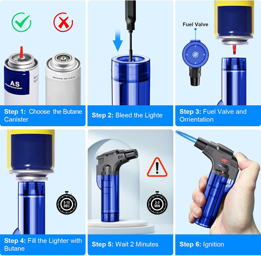 Jet-flame lighters (4-pack) — Refillable butane jet-flame lighters.