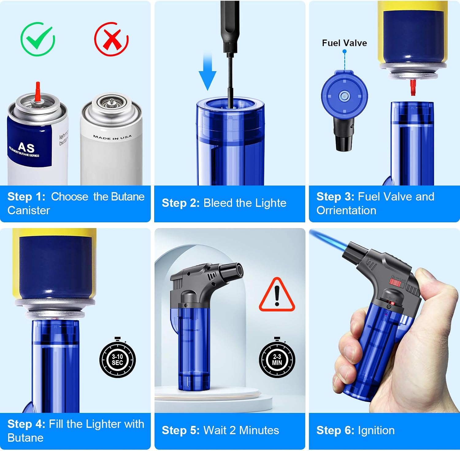 Jet-flame lighters (4-pack) — Refillable butane jet-flame lighters.