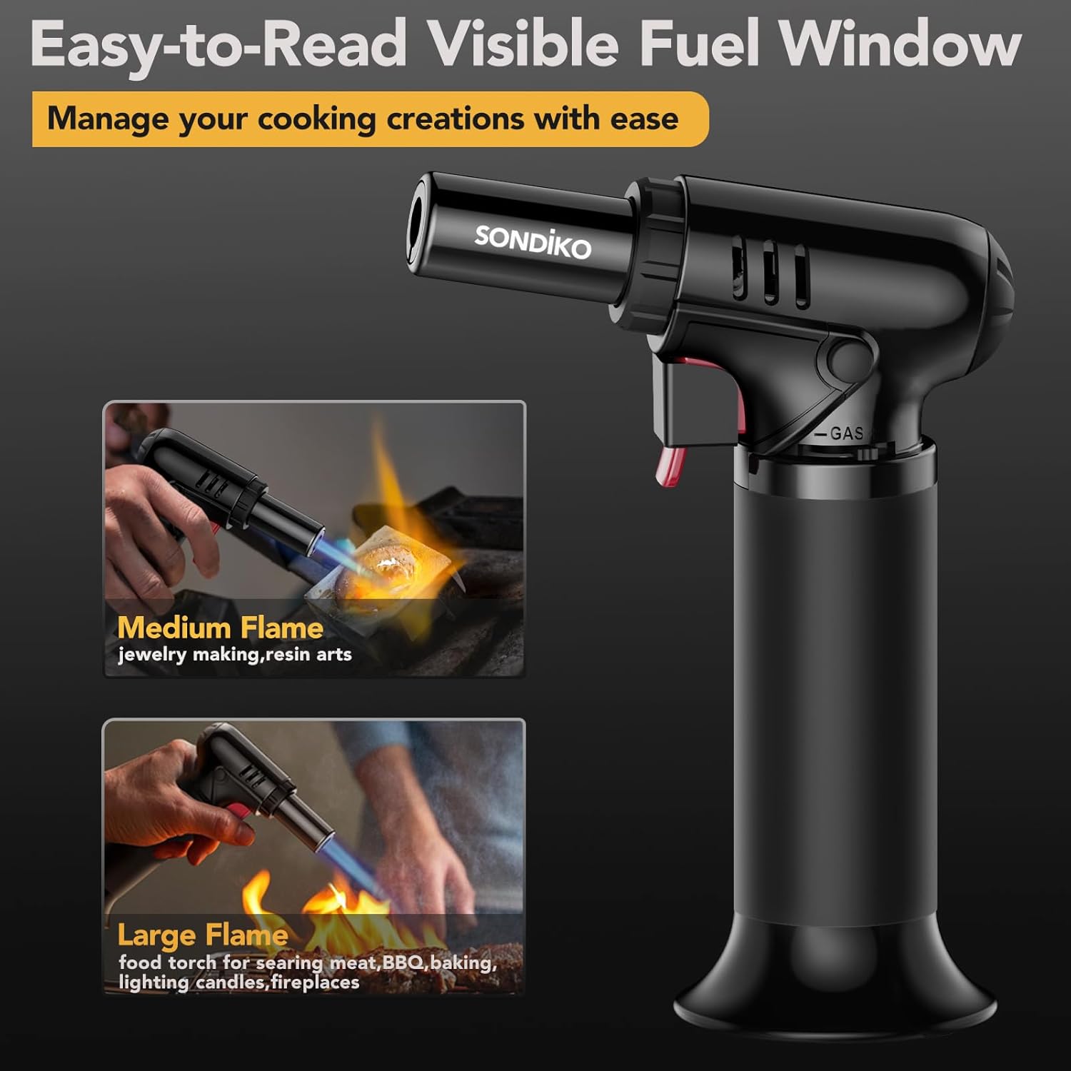 Butane Torch Lighter (with visible fuel window) — Refillable, adjustable flame