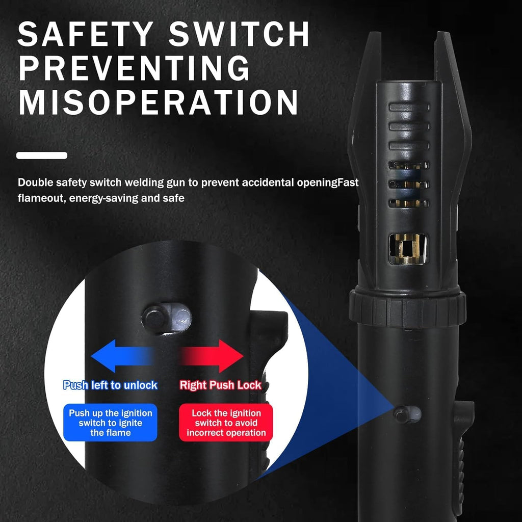 Jet-flame lighter—powerful flame, featuring a safety lock and adjustable red/blue flame.