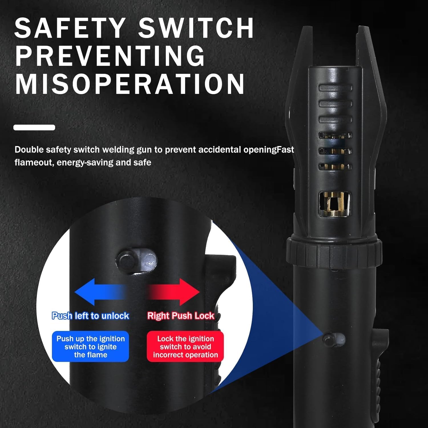 Jet-flame lighter—powerful flame, featuring a safety lock and adjustable red/blue flame.